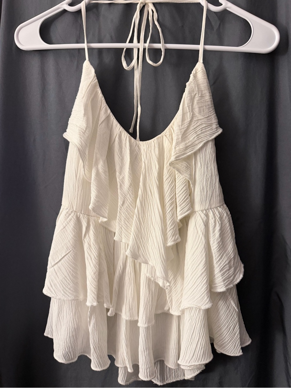 Japna Cream Ruffled Tiered Halter Top